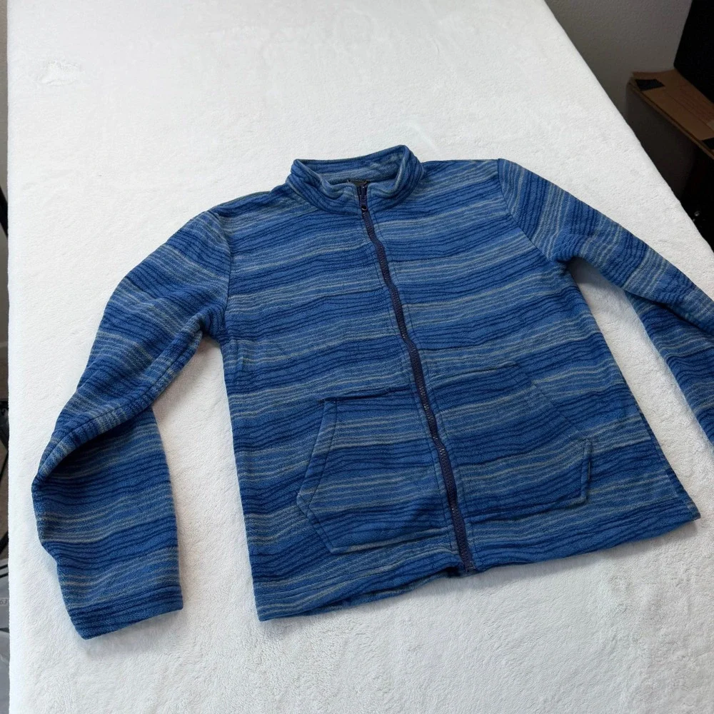 Eddie Bauer Fleece Jacket Kids L 14/16 Blue Good Striped Full Zip E9330W561